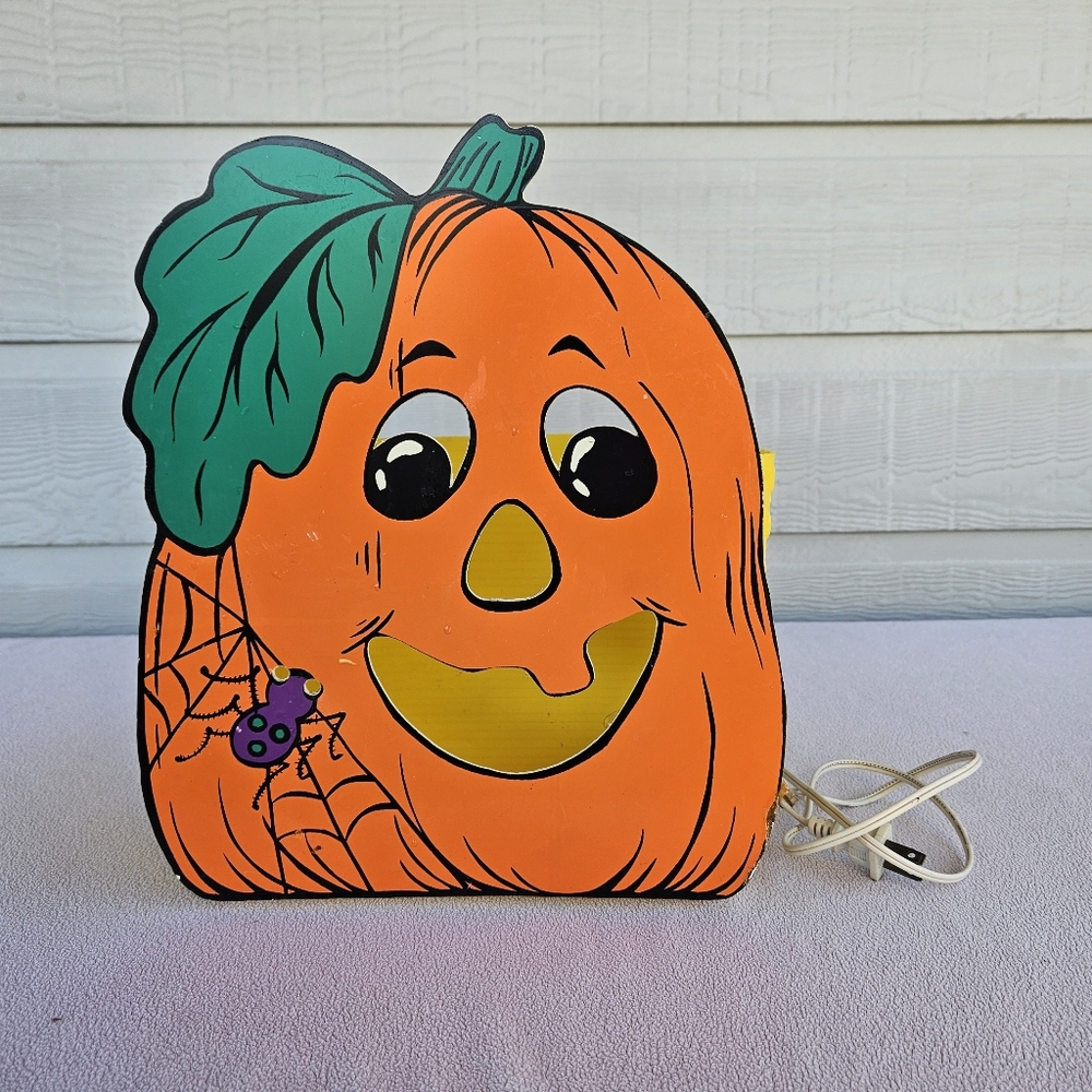 VTG Diecut Plastic Pumpkin Jack O Lantern Light Up Halloween Fall 12 1/2"